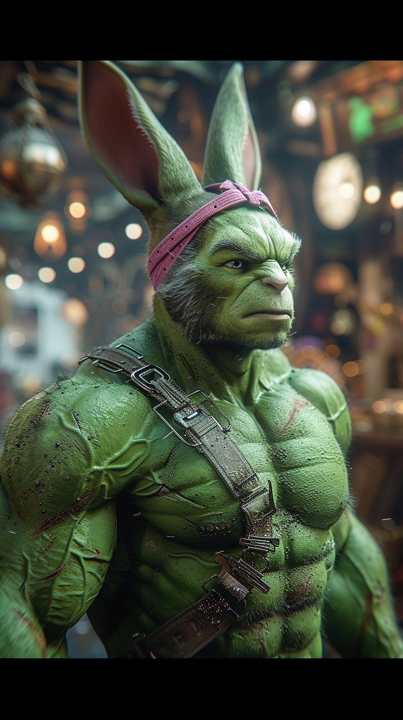 Hulk keeping in shape with pink rabbit hairband