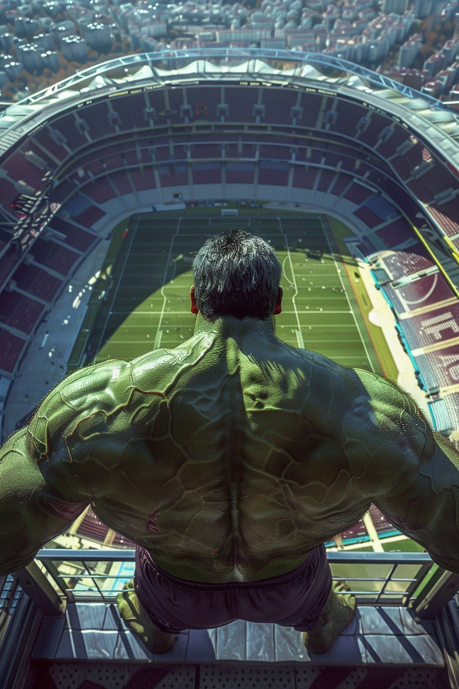 Hulk overlooking football stadium match