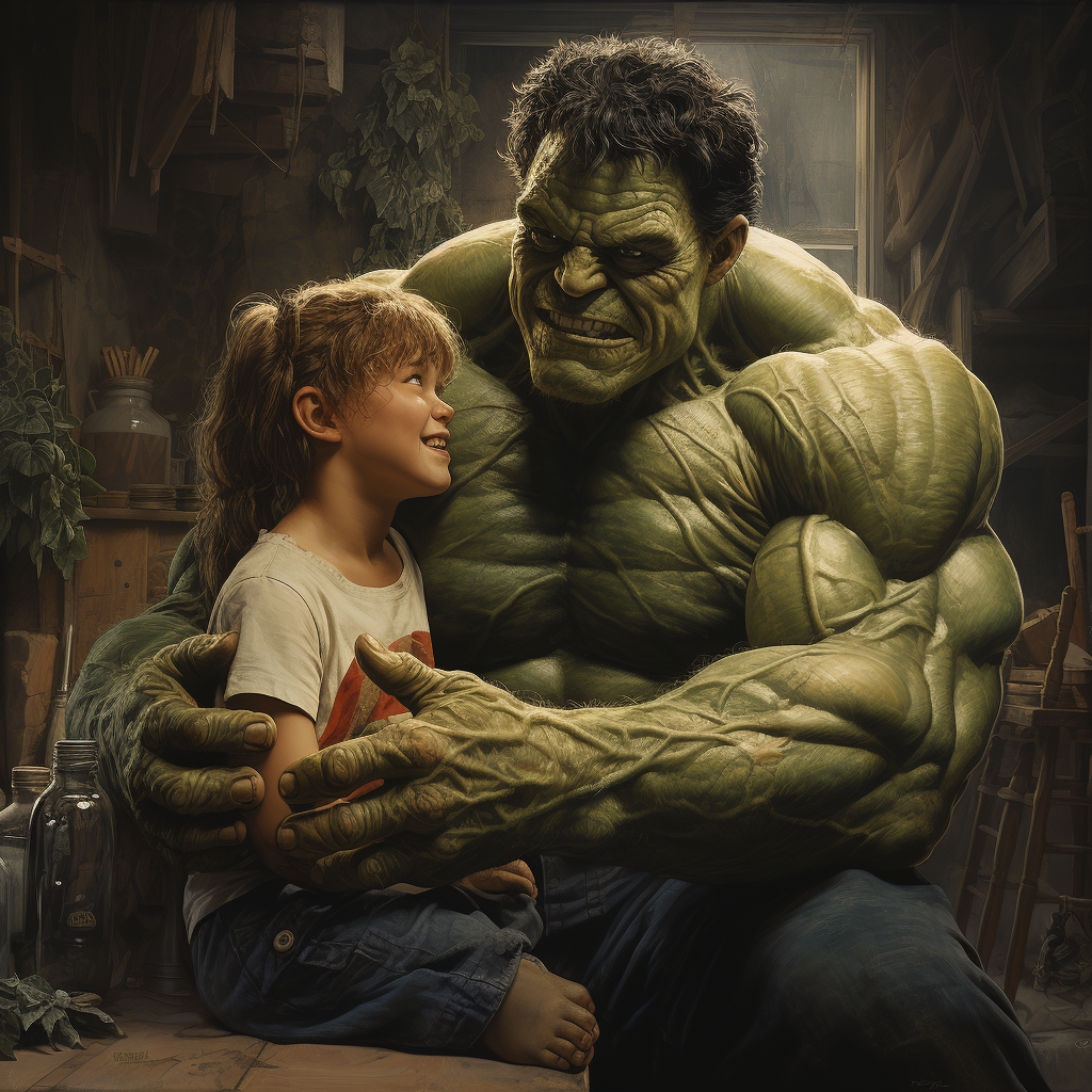 Hulk and happy child together