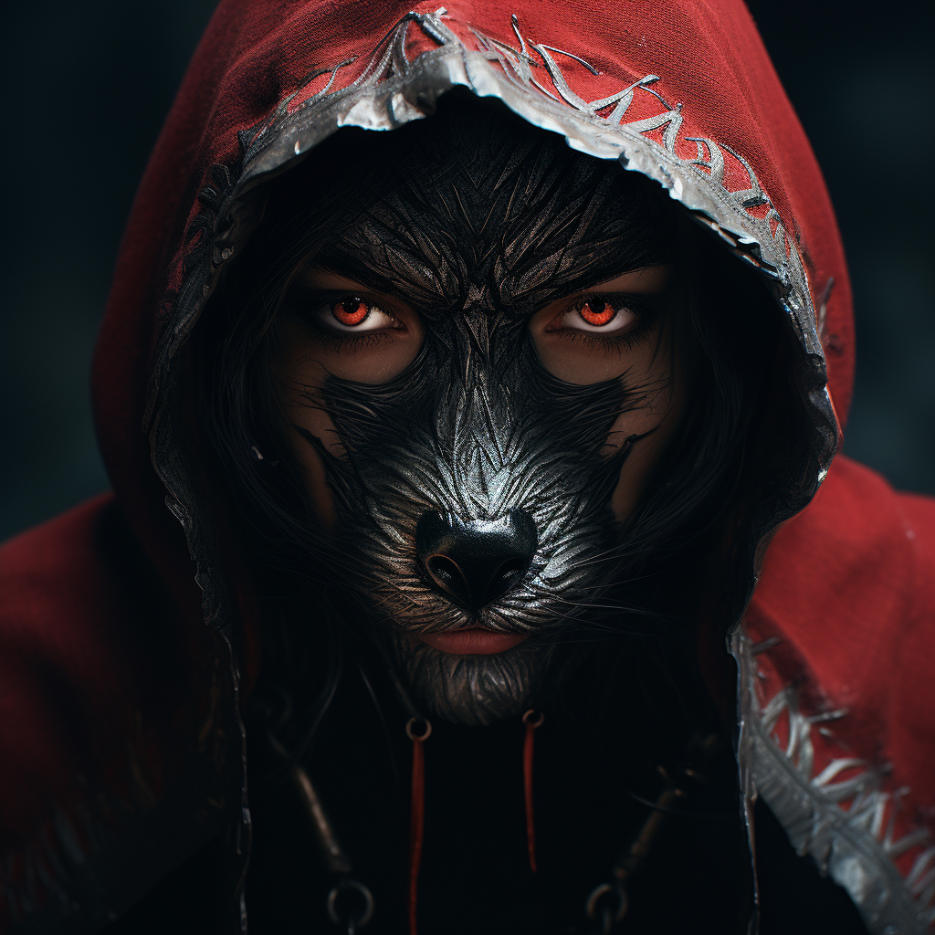 Detailed image of human-animal with rogue hood and demon eyes