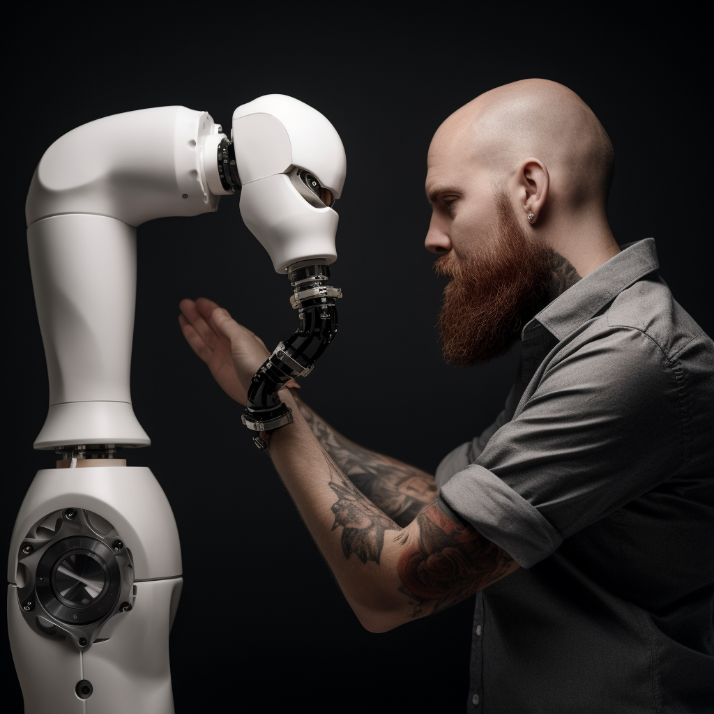 Vivid human collaborating with robot arm