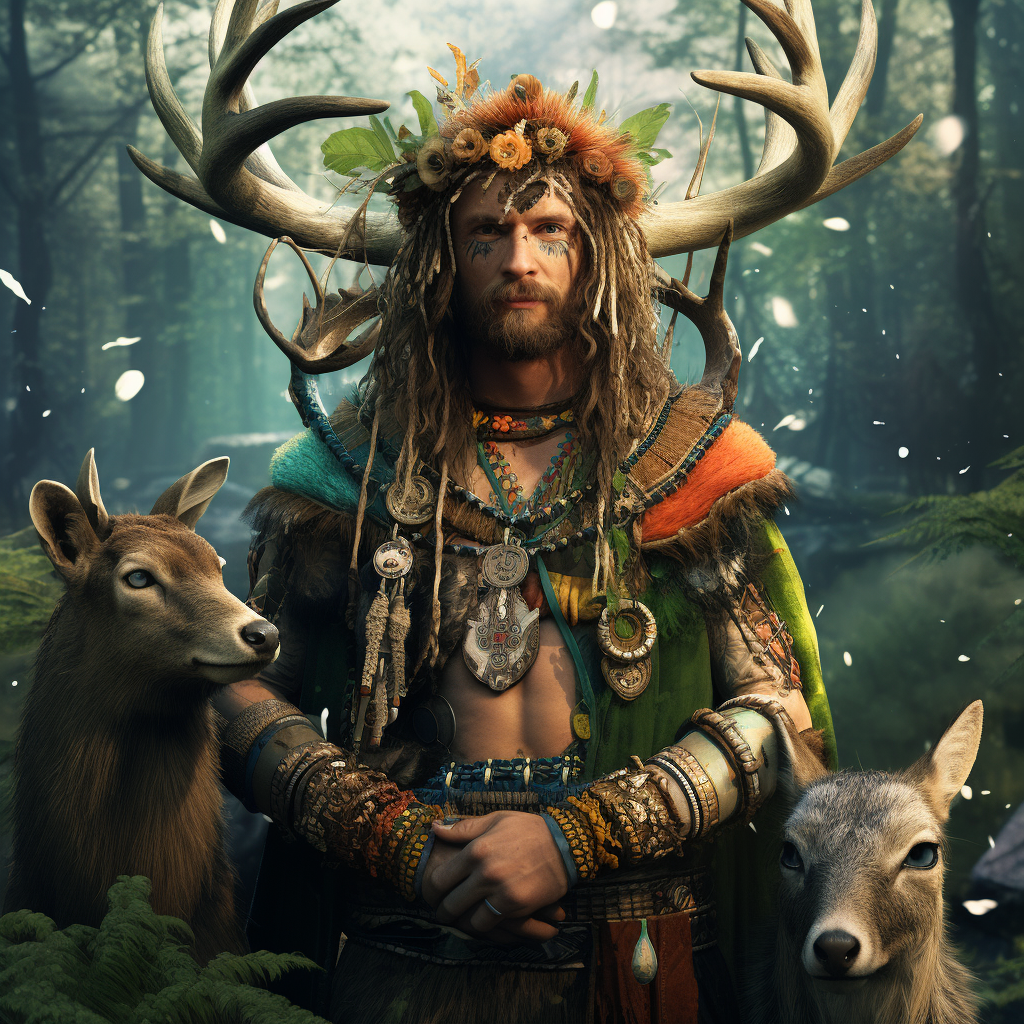 A Nature-Loving Human Druid and Animals