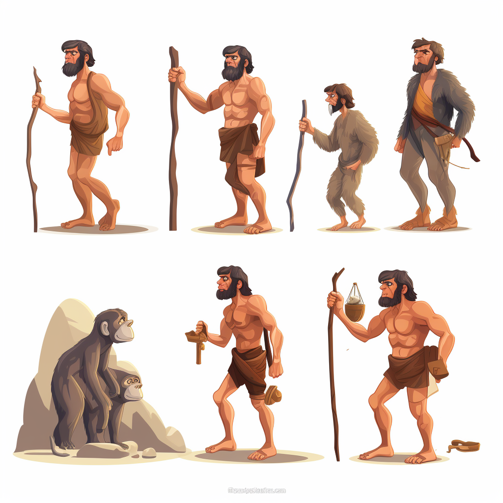 Cartoon illustration of human evolution concept