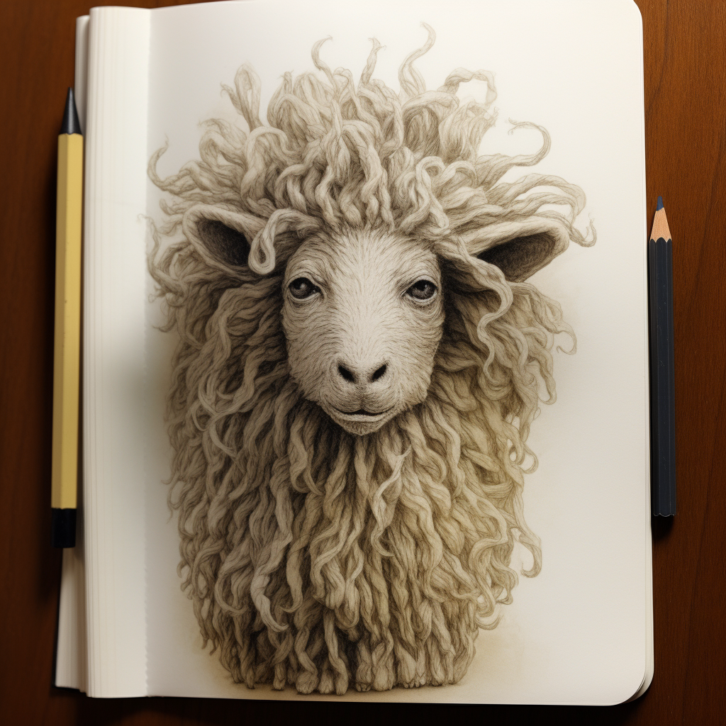 Unique hand-drawn human hair sheep