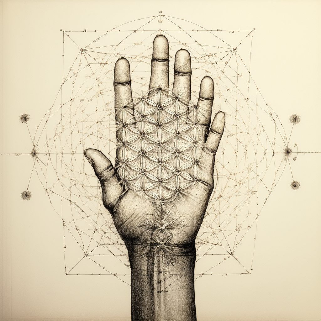 Sketch of Human Hand with Flower of Life