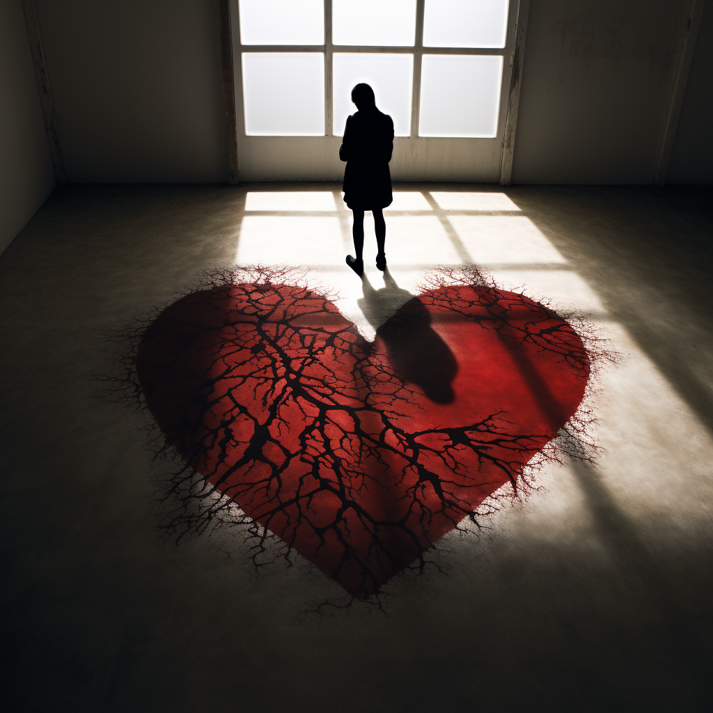 Human heart shadow on floor