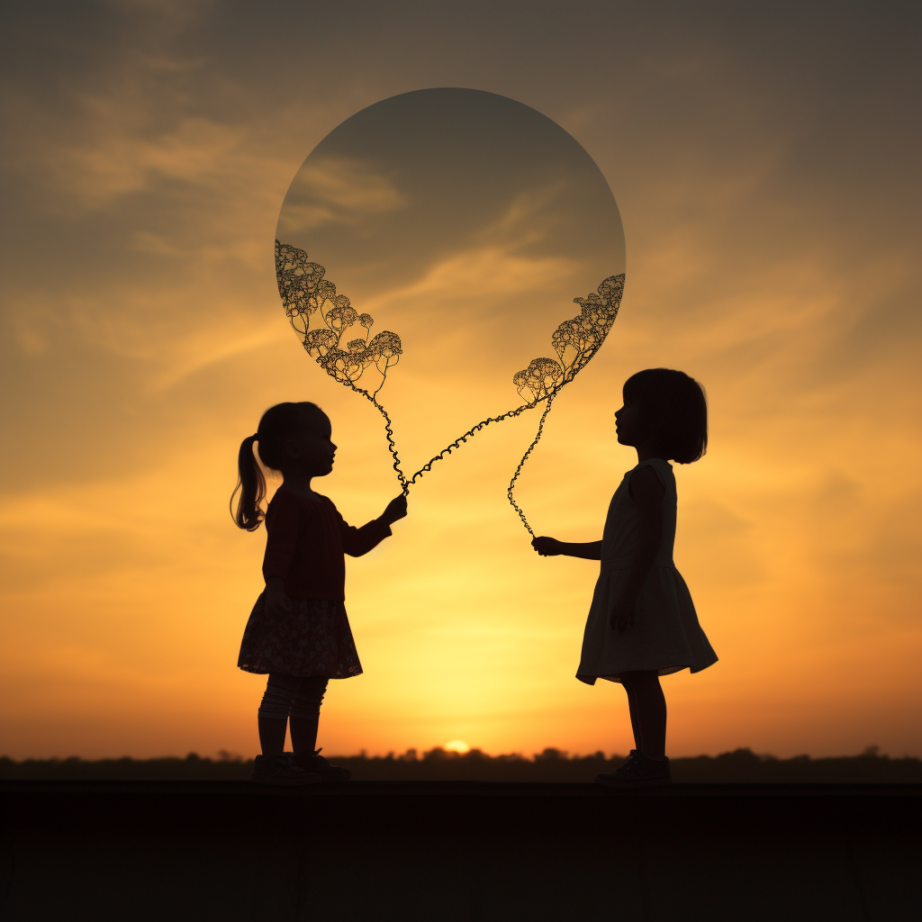 Silhouettes of little boy and girl reaching for human kidney