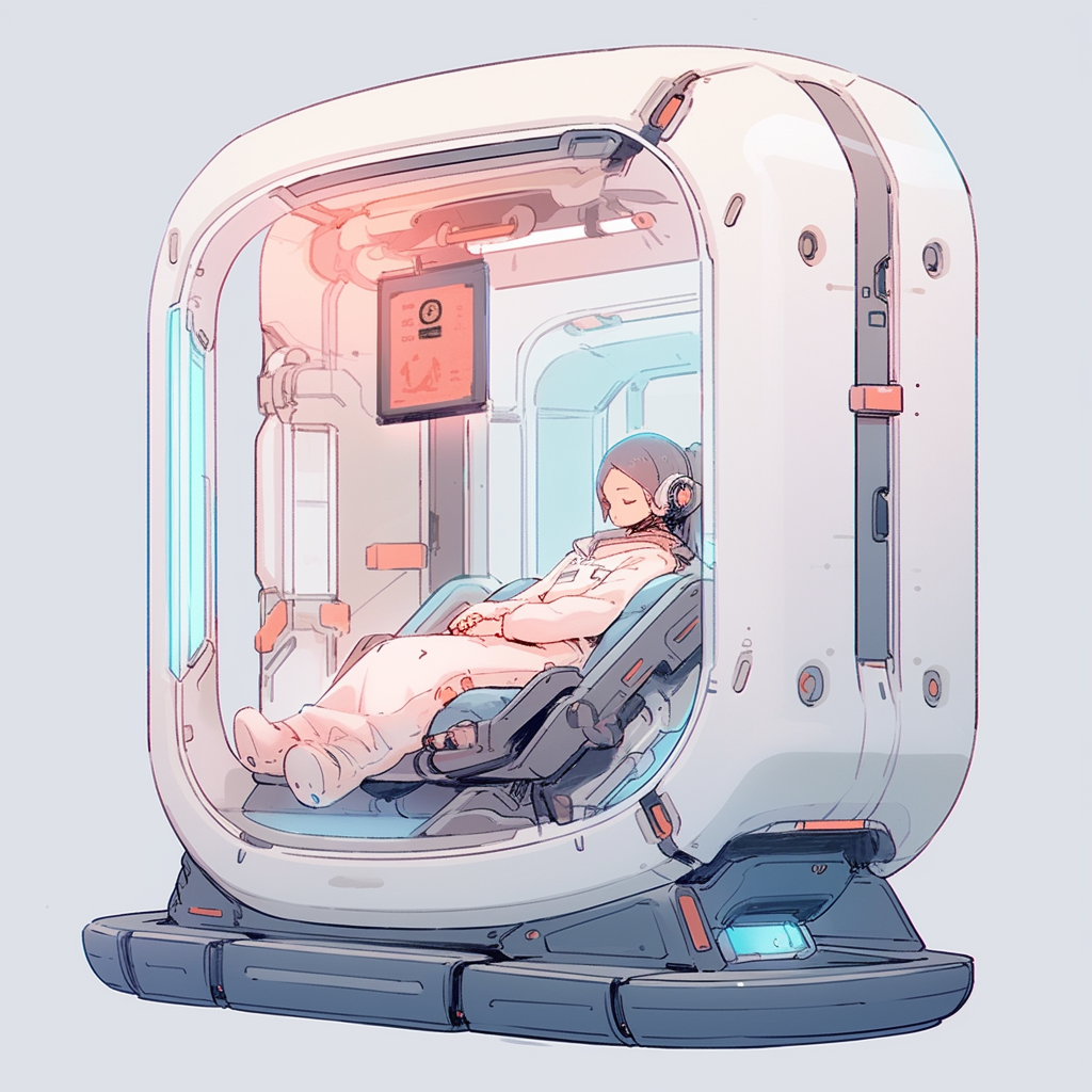 Human inside life support pod