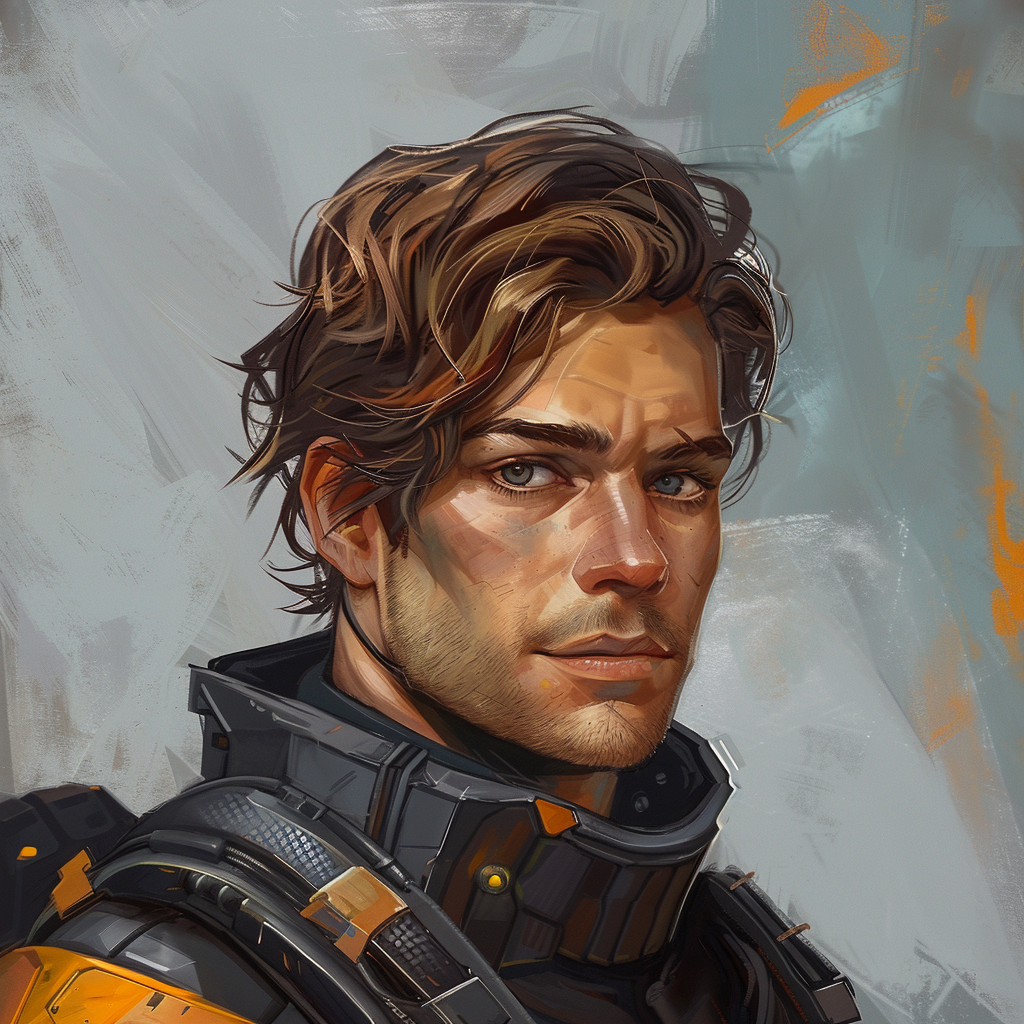 Male with brown hair high tech raider