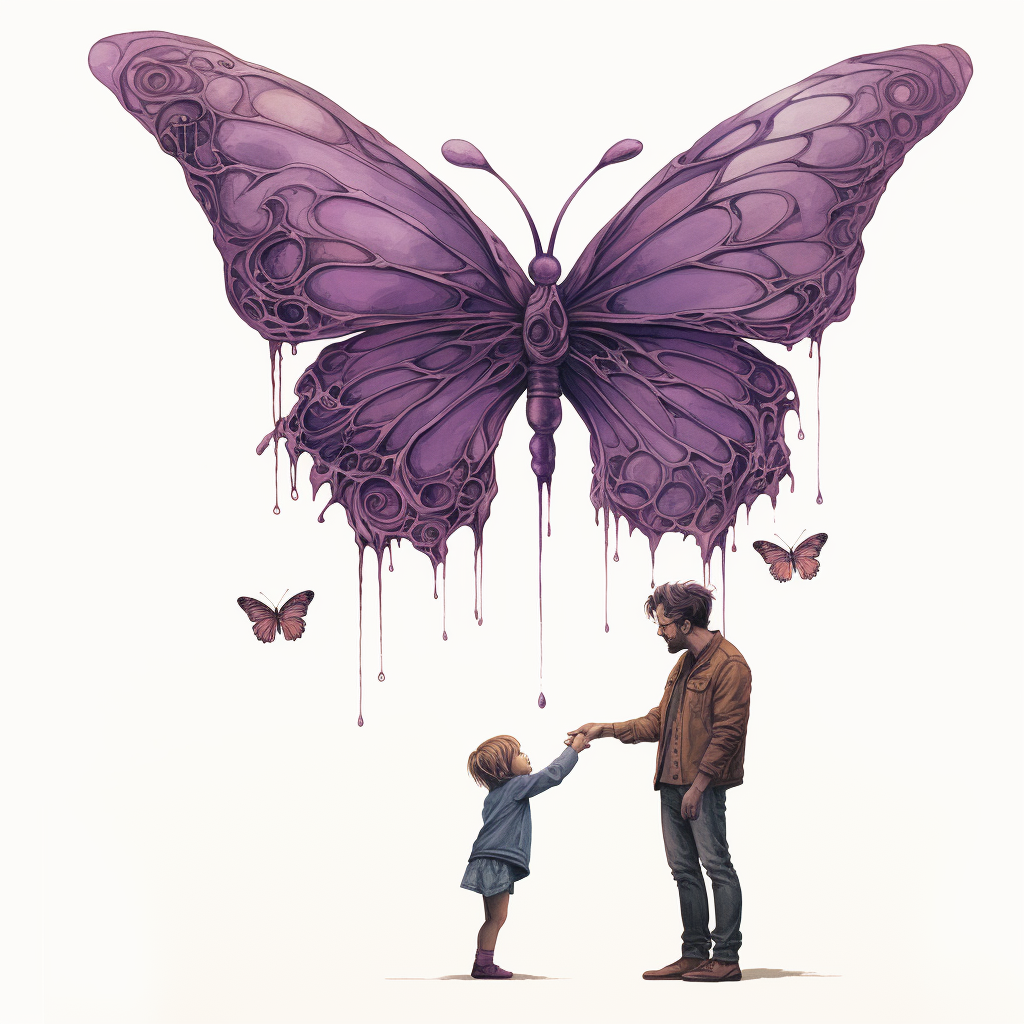 Offspring of human and purple butterfly