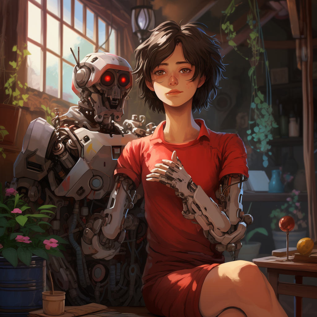 Human with Robot Arms - Ghibli Style