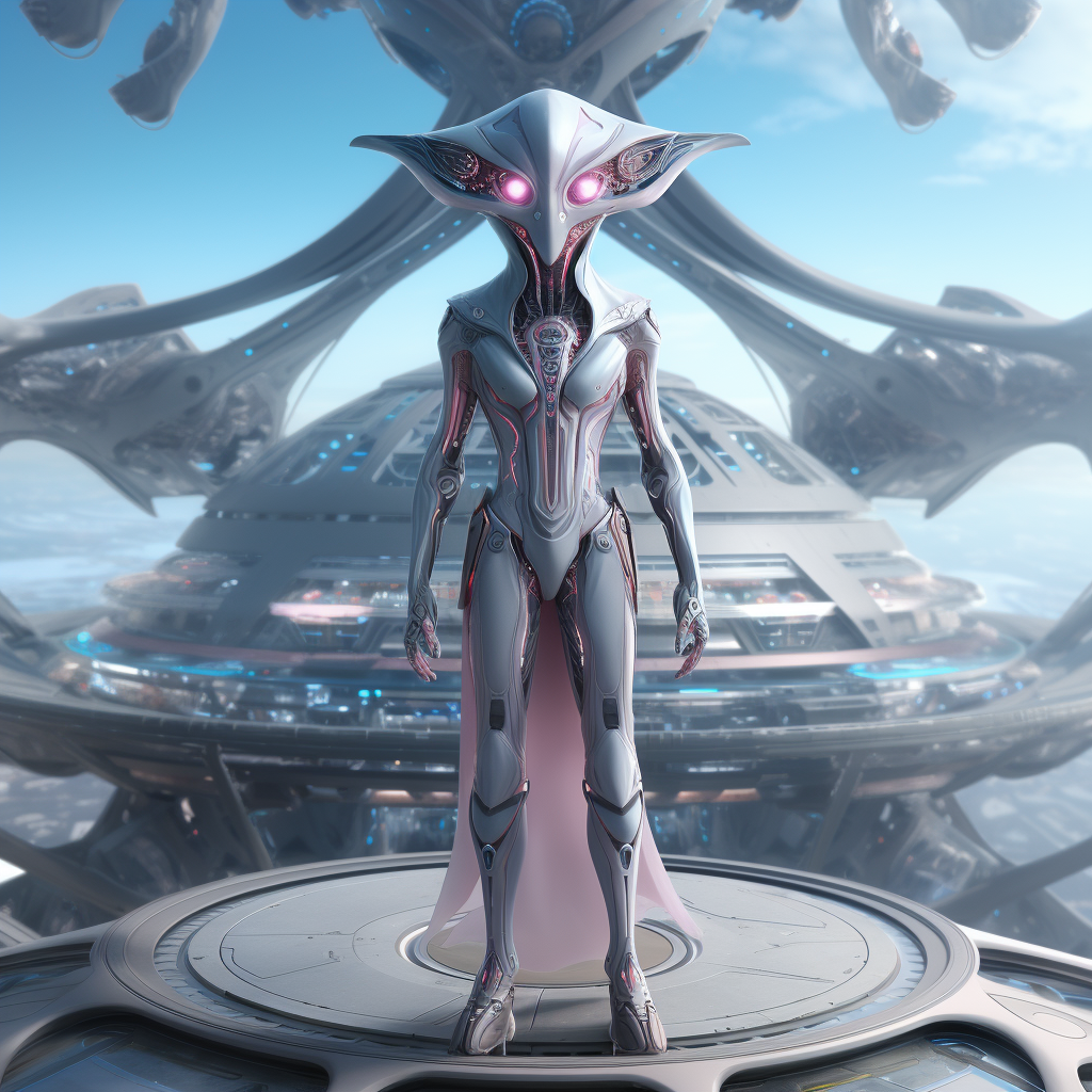 Humanoid alien on spaceship flight deck