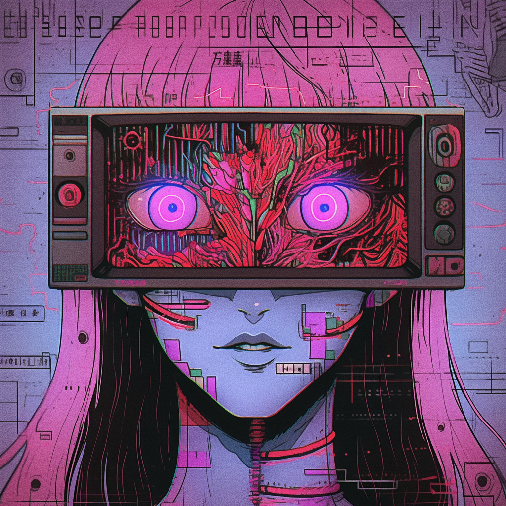 Realistic Humanoid Android Illustration in Anime VHS Style