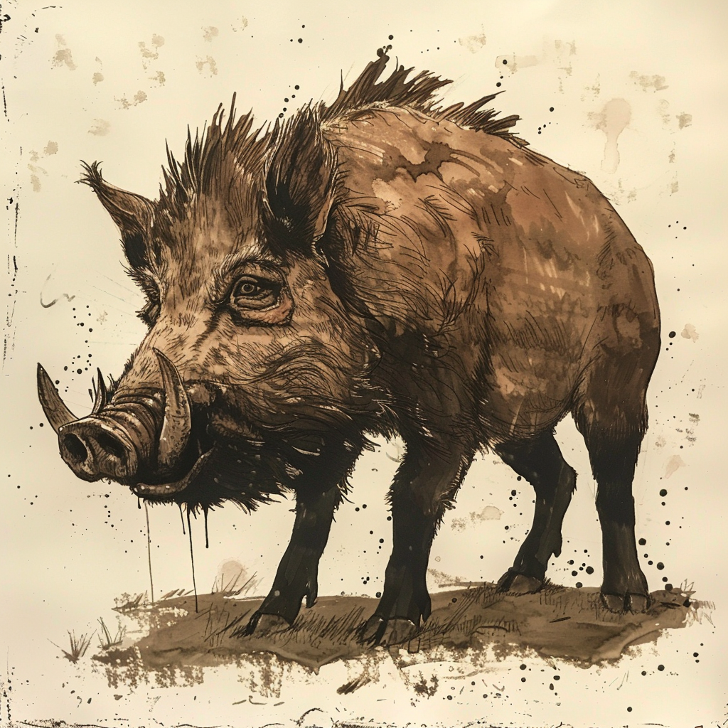 Dark Brown Fur Boar Fantasy Creature