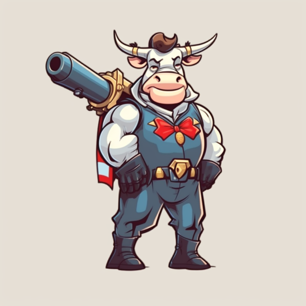 Muscular humanoid cow holding a bazooka