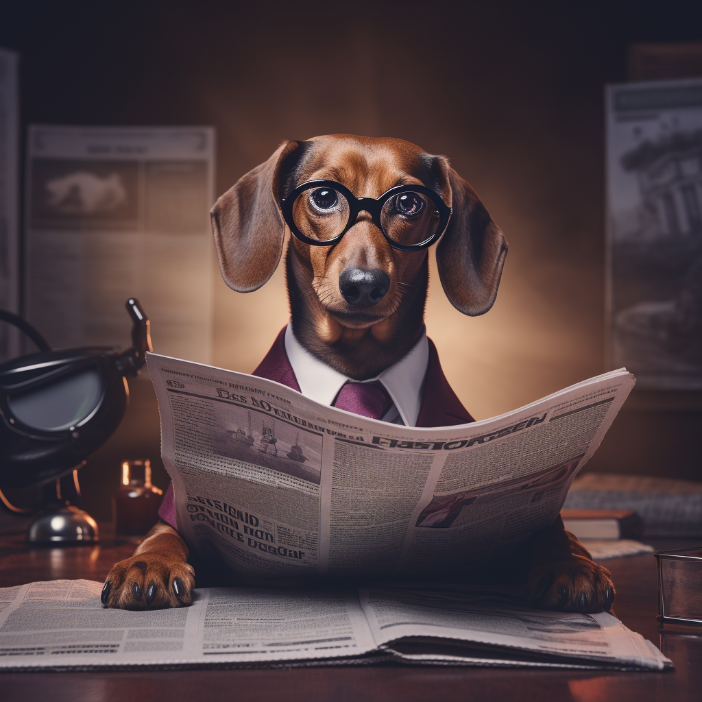 Dachshund reading news as anchor