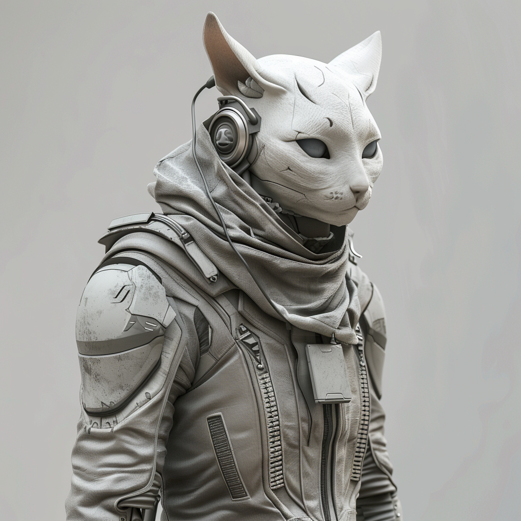 Human with feline features in futuristic clothing