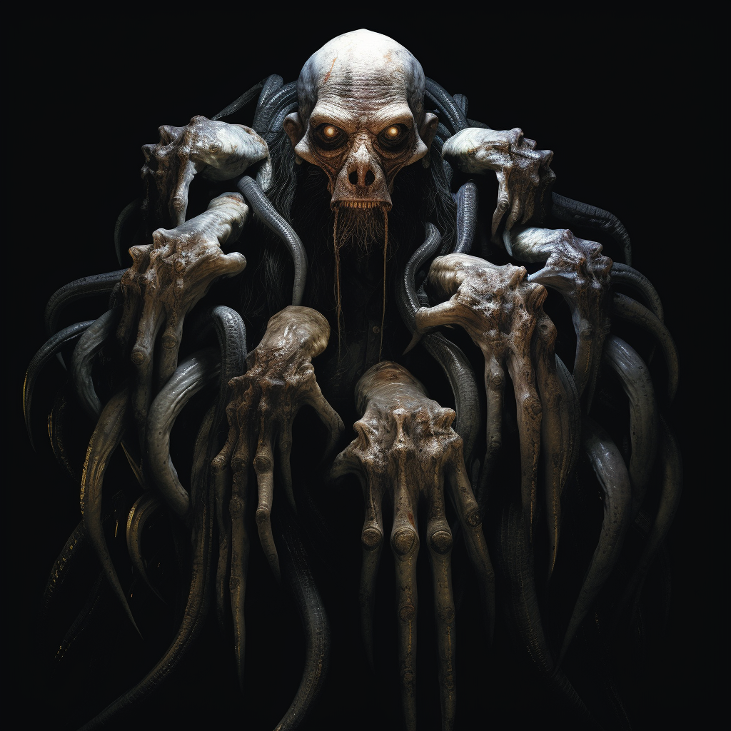 Strange creature with humanoid hands and squid head