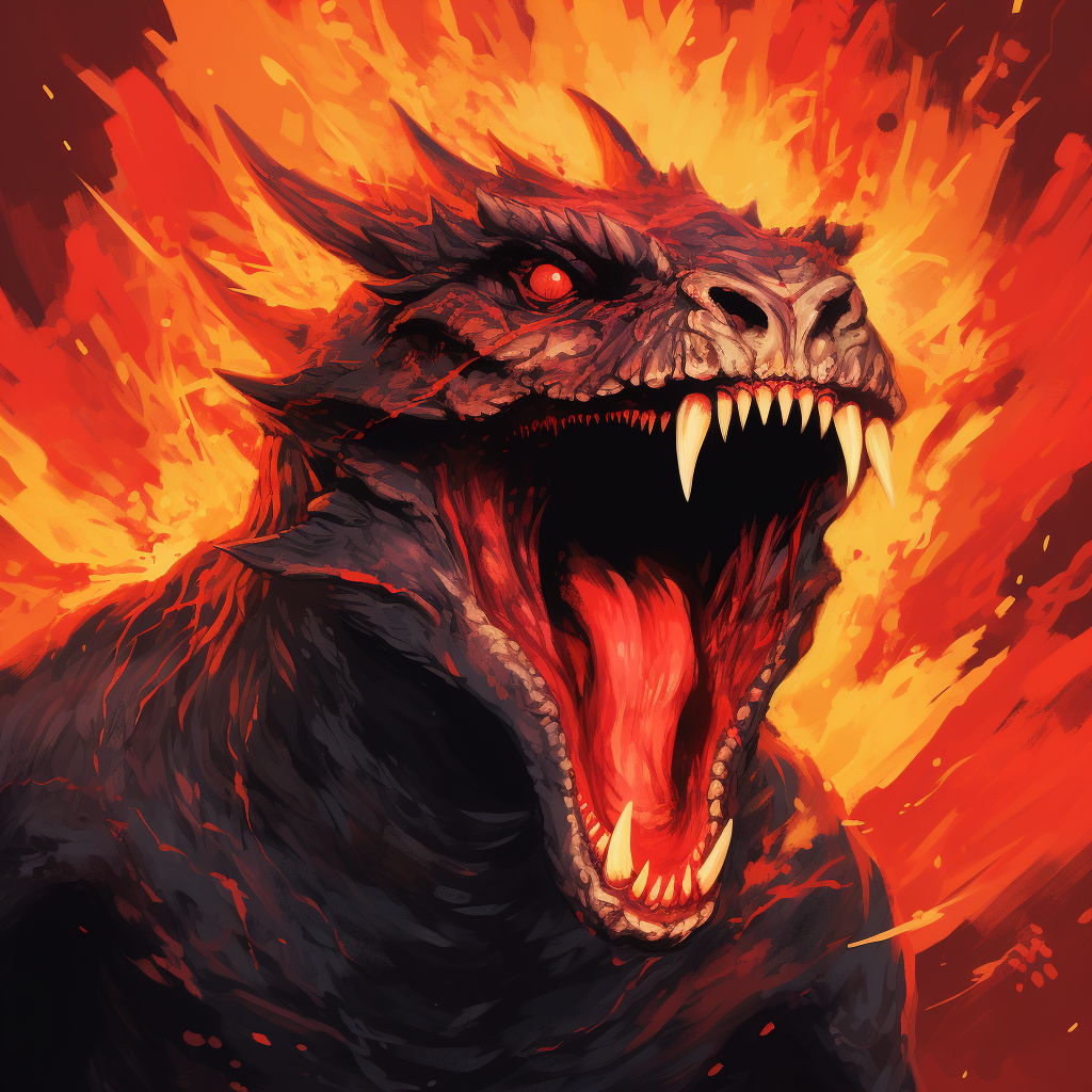 Fiery humanoid komododragon monster with magma-rock hands