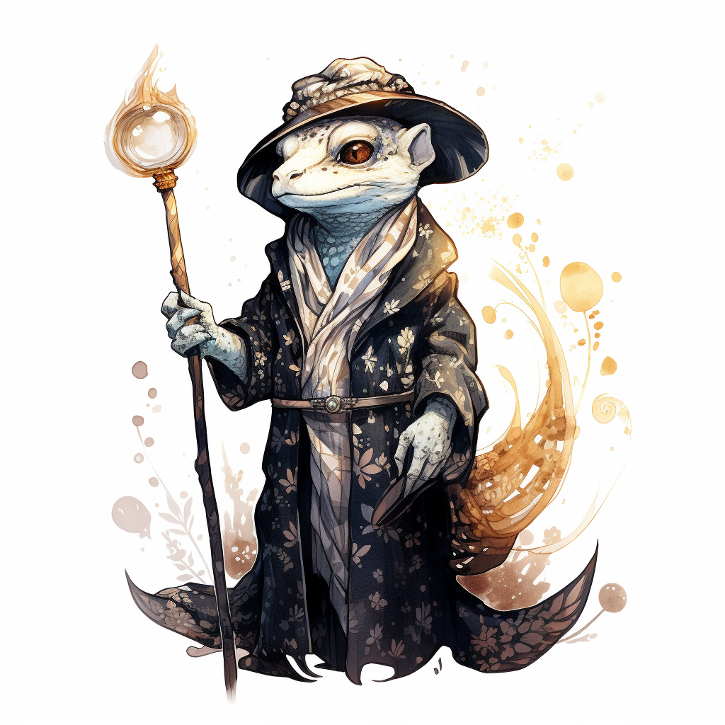 humanoid leopard gecko wizard staff