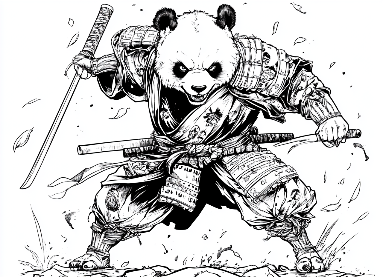 Panda Samurai Warrior Coloring Page