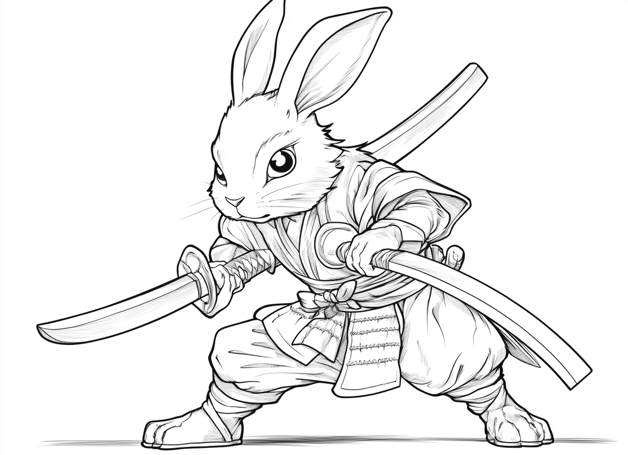 Rabbit Samurai Coloring Page