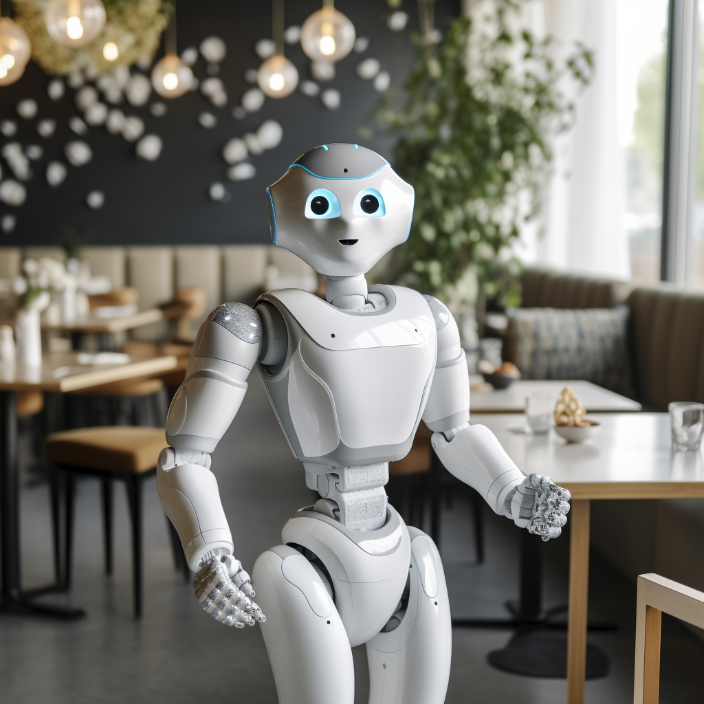 Humanoid robot assisting in hospitality services