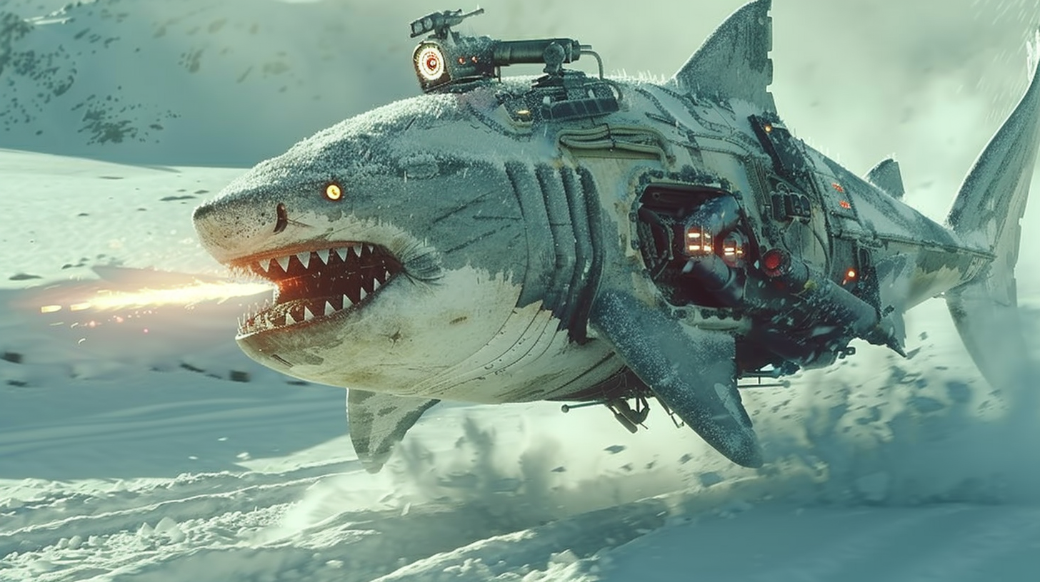 Futuristic humanoid shark with laser gun