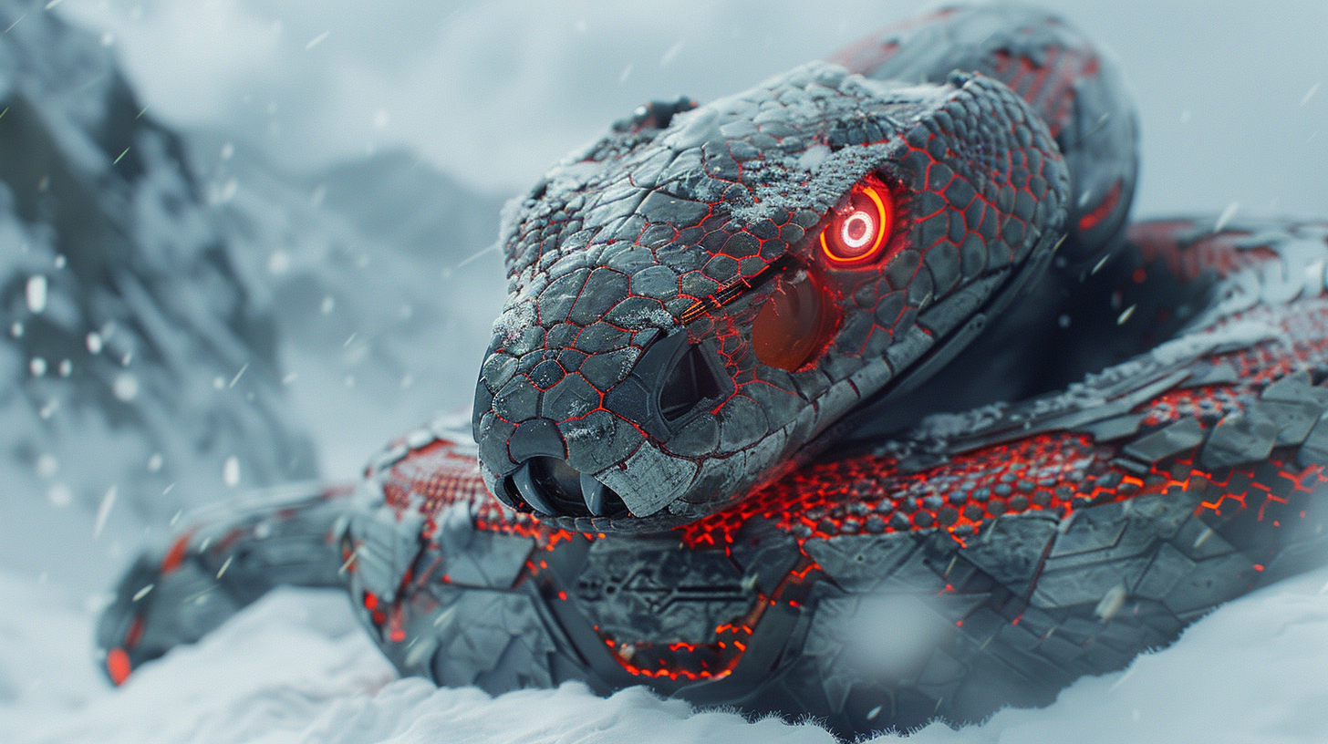 Snake with laser gun on snow