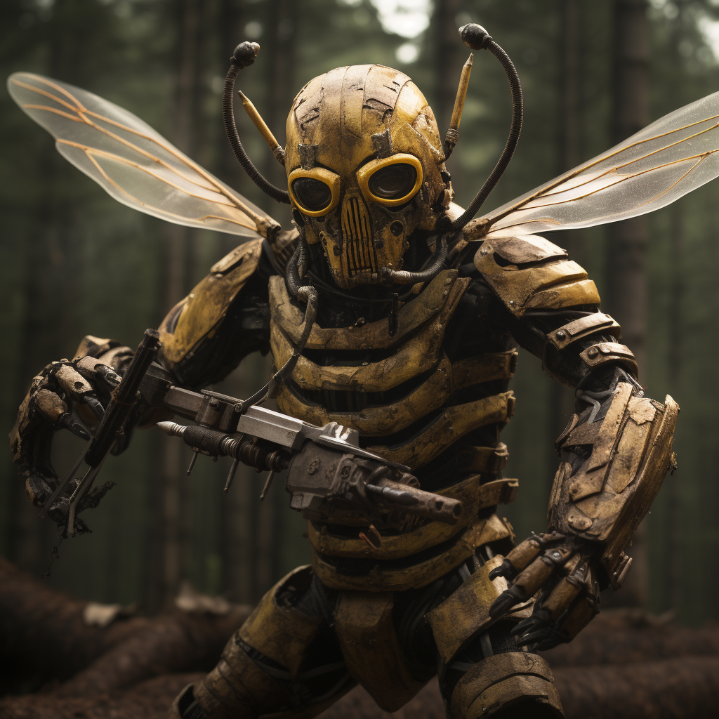 Wood bee with chainsaws in forest