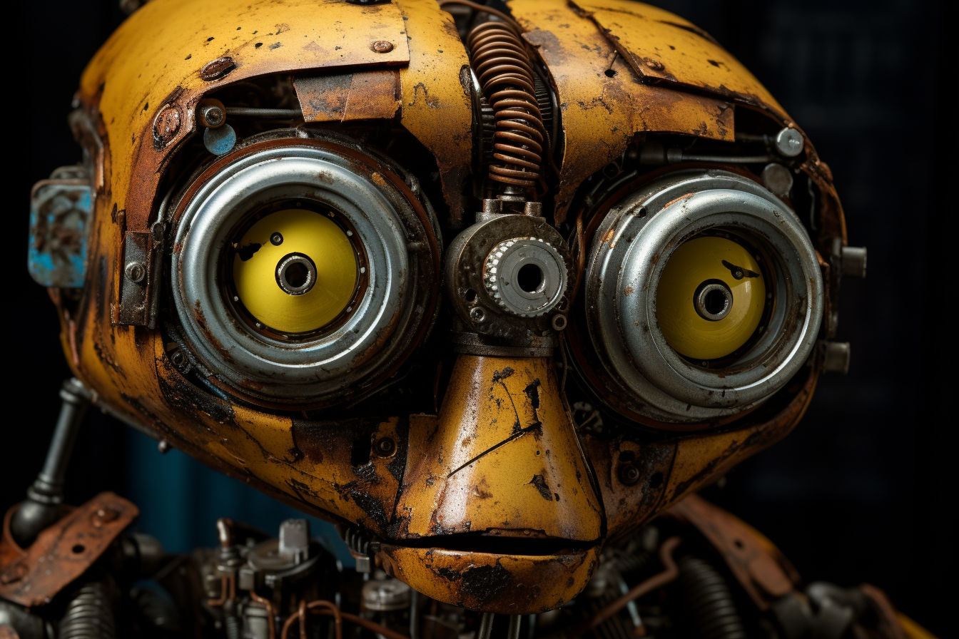 Rusted Patena Humanoid Robot with Blue Eyes