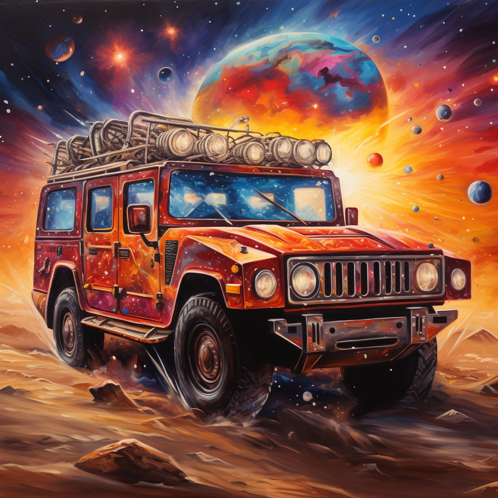 Hummer Truck on Sun with Space and Galaxies