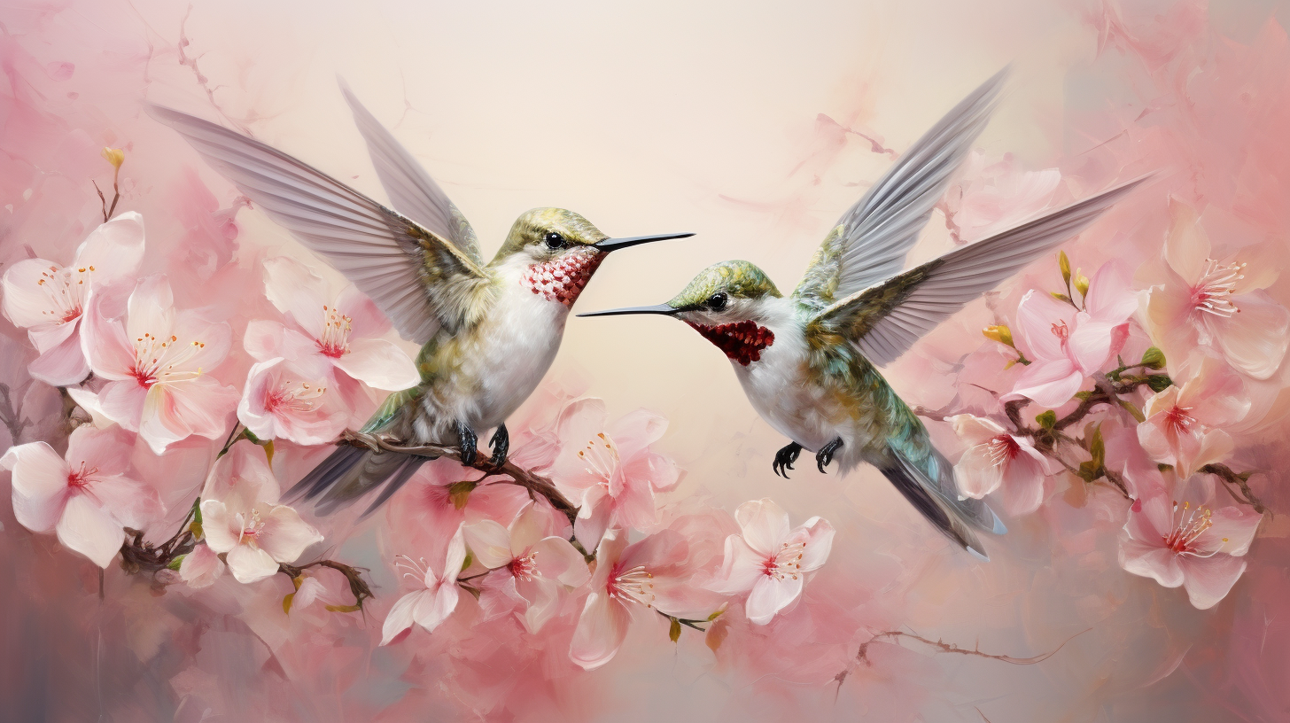 Romantic Humming Birds in Pink Colors