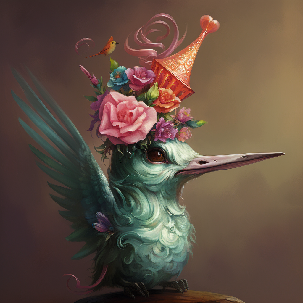 Hummingbird with Unicorn Horn in Loish's Style