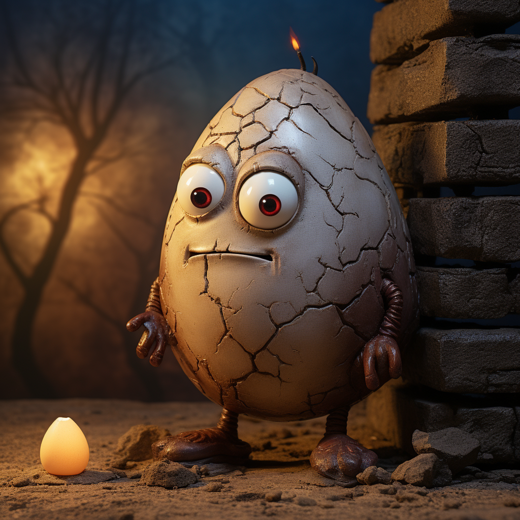 Claymation Humpty Dumpty on Stone Wall