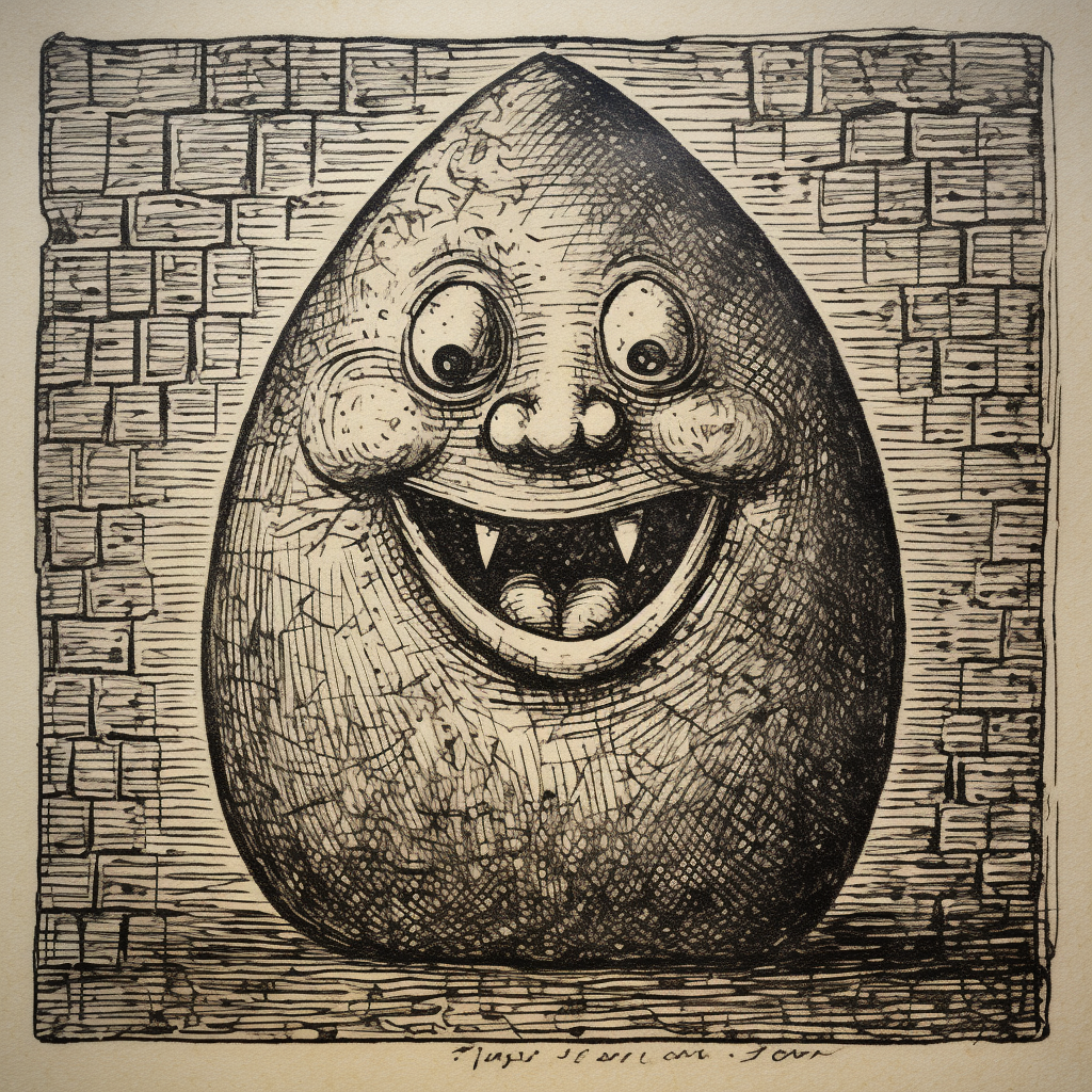 Humpty Dumpty egg on stonemason wall