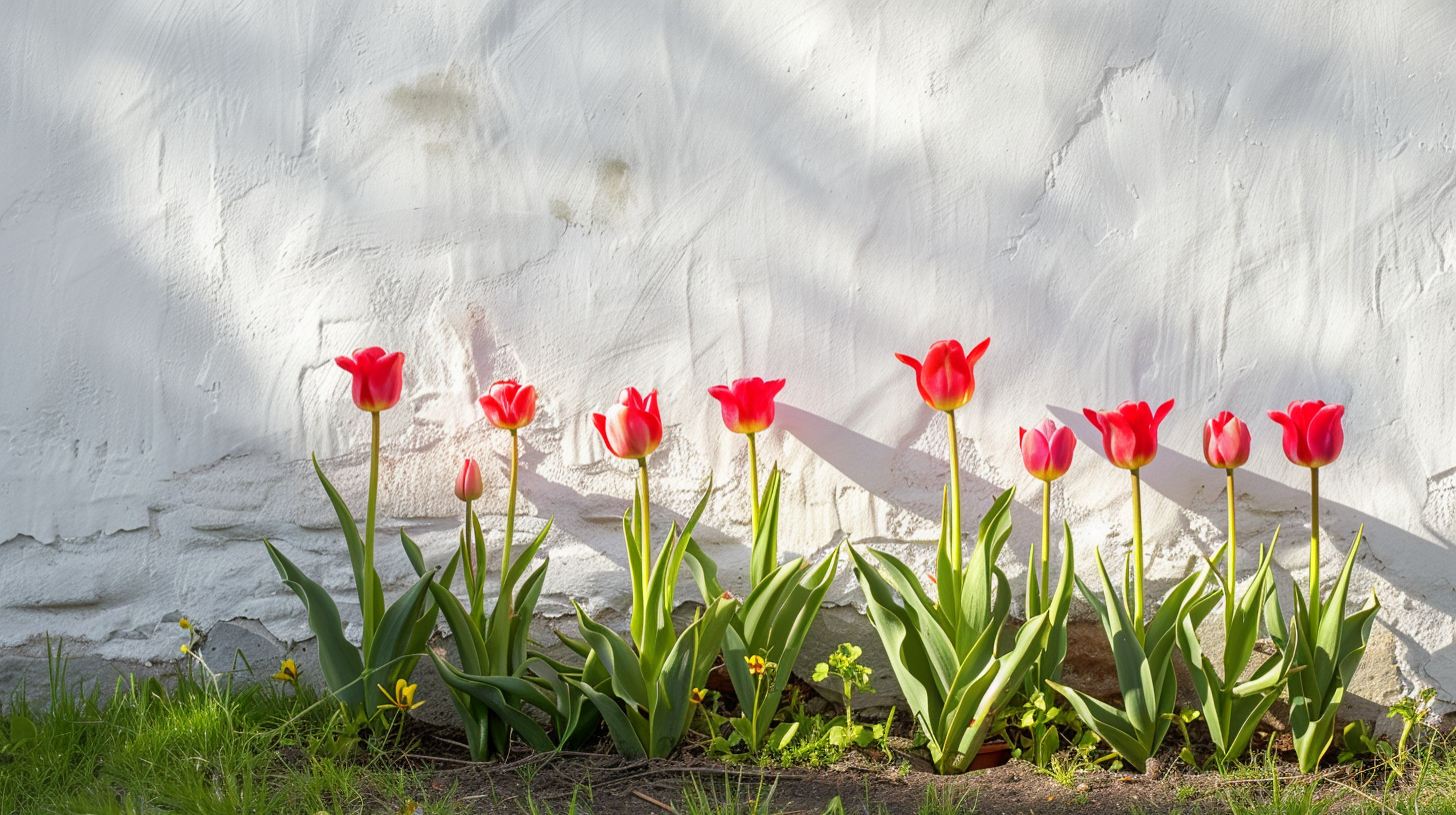 Tulips in front of white adobe