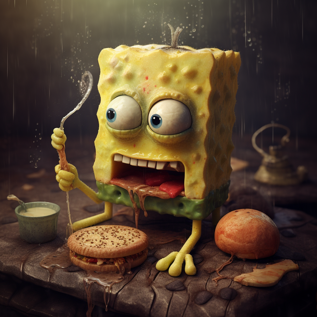 Spongebob looking sad and hungry