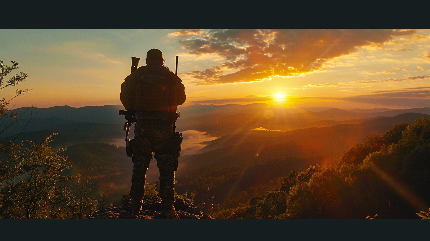 Hunter with AR15 at Sunset