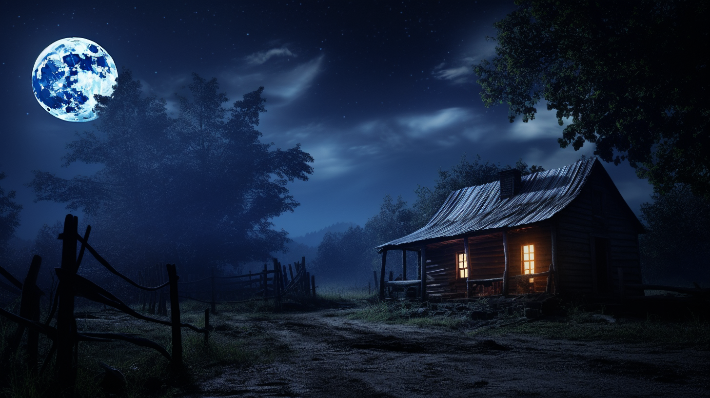 Hunting cabin under a full moon