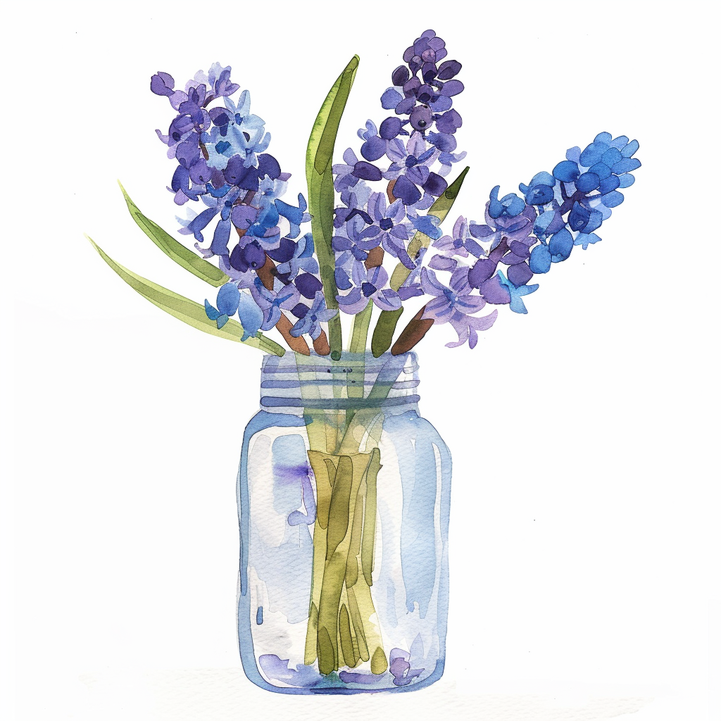 Hyacinth Watercolor Illustration in Jar