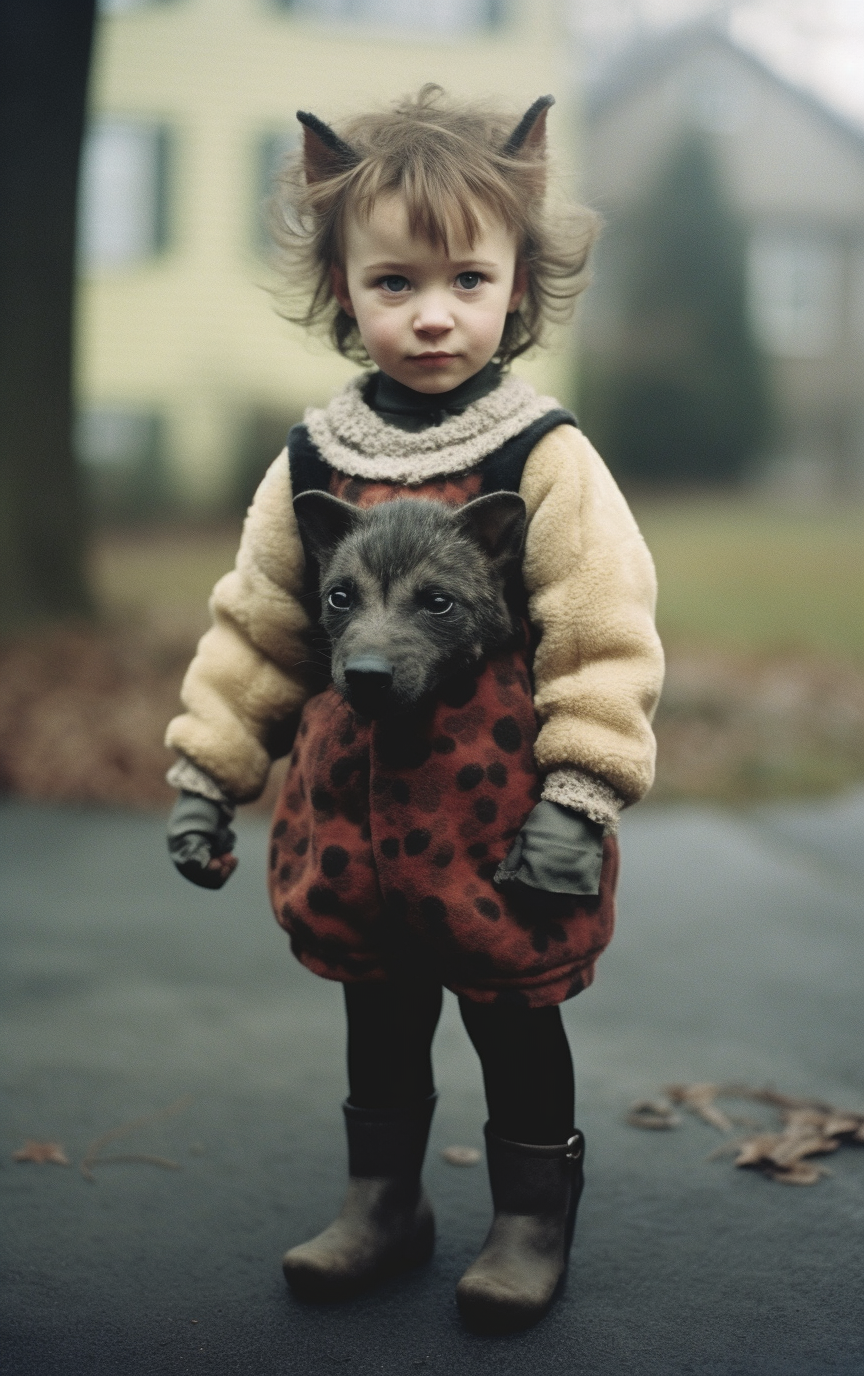 Half human half hyena hybrid toddler girl