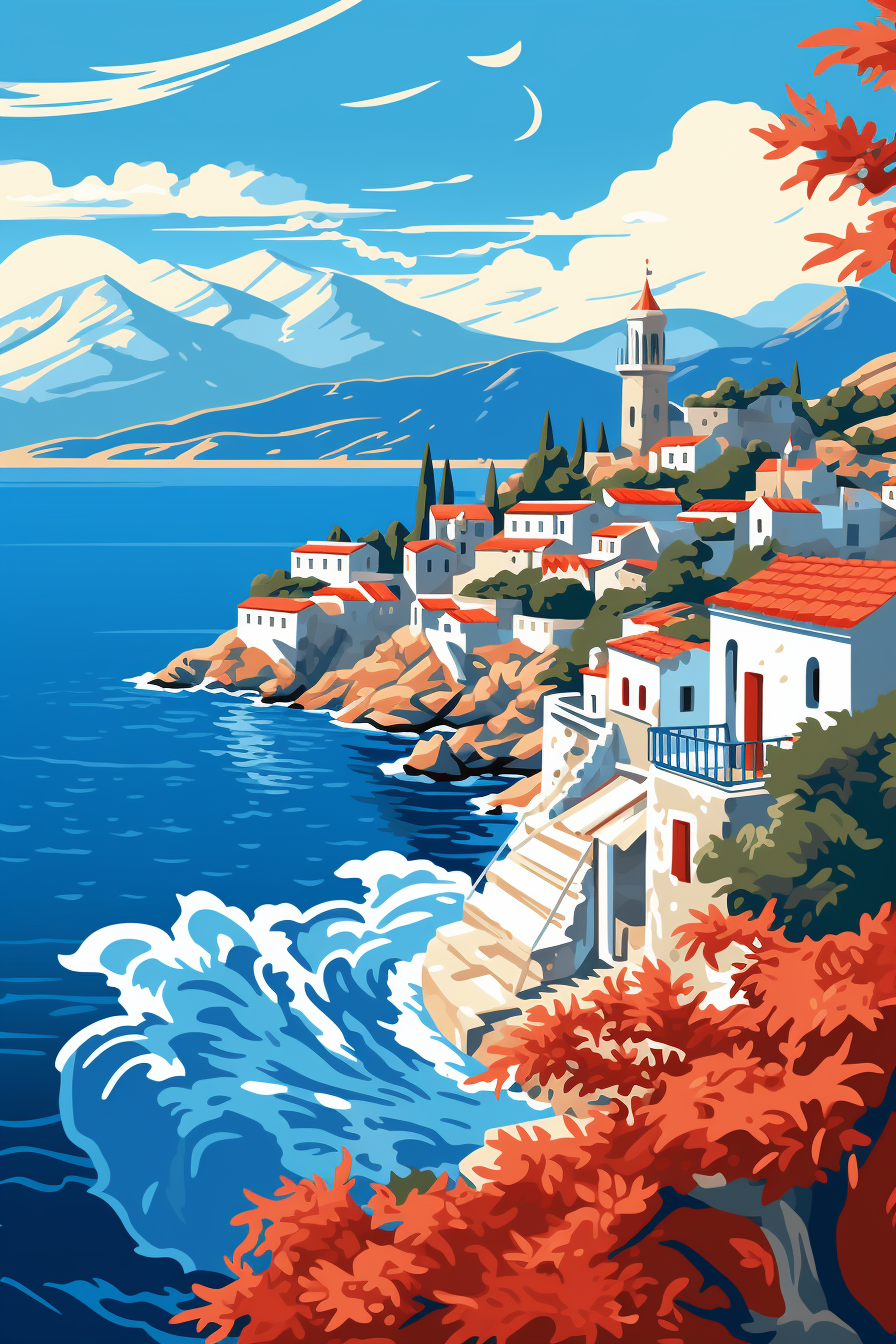 Hydra Greece in vector art