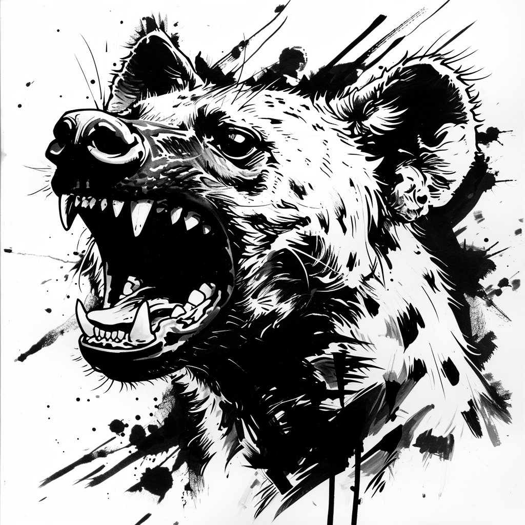 Hyena headshot expressive ink style silly