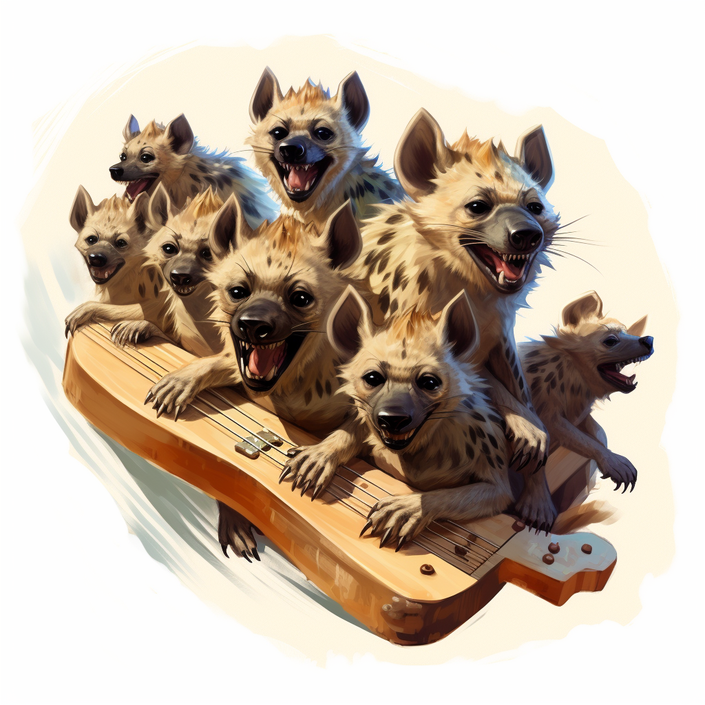 Pack of Hyenas surrounding a Skateboard