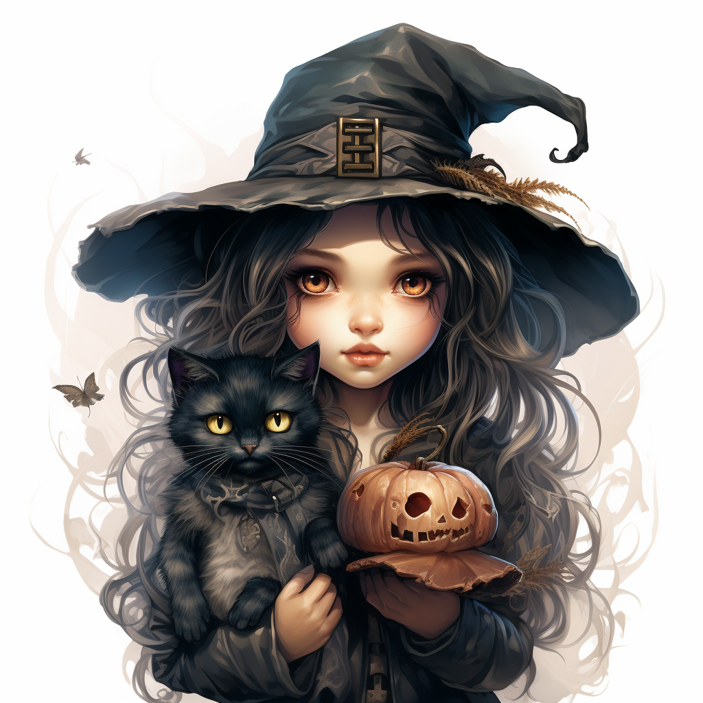 Hyper Realistic Undead Little Witch with Kitty