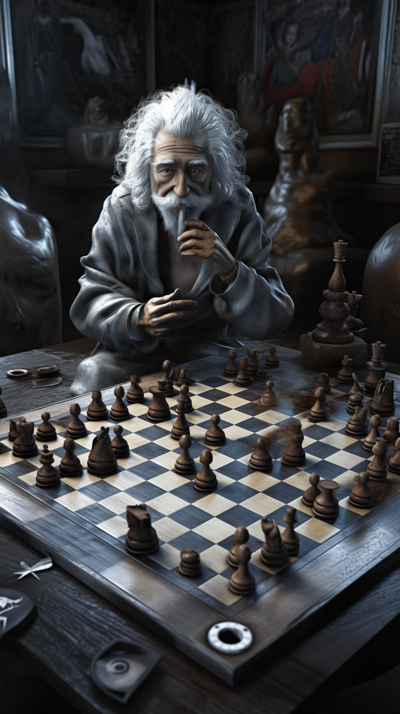 Hyper-realistic Einstein playing four-dimensional chess