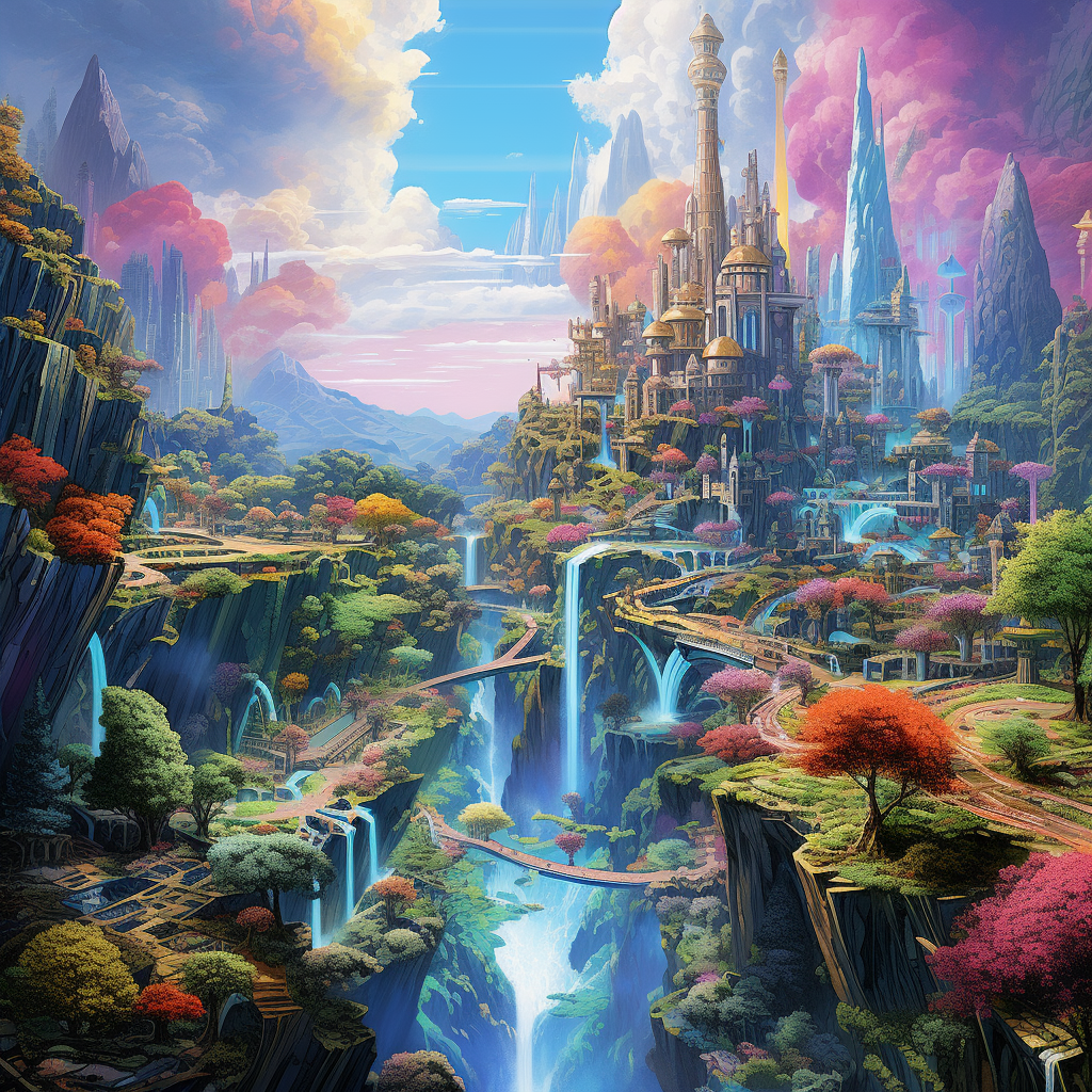 Vibrant fantasy world with spiritual elements