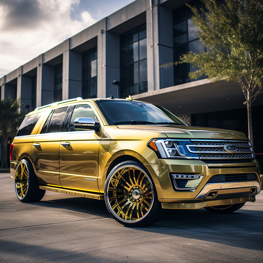 Hyperrealistic gold Ford Expedition on 26  rims