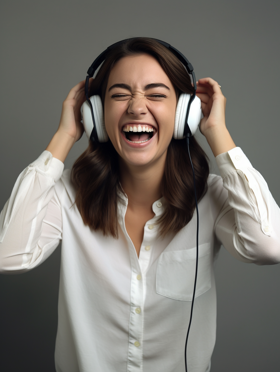 Happy woman with headphones smiling